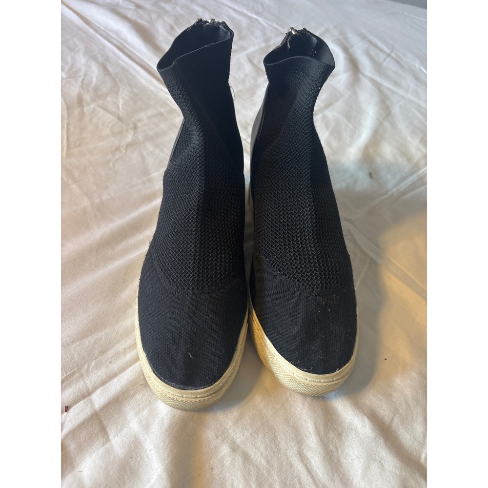 Steve Madden Lizzy Wedge Sneaker Womens 10 Black Good Knit High Top Zip LIZZO1S1